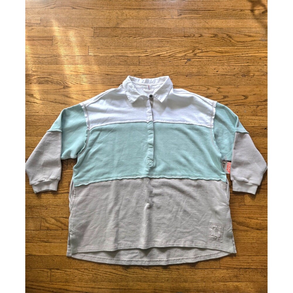 Free People Movement Freda Polo Tunic Color Block Pullover Sweatshirt Small NWT